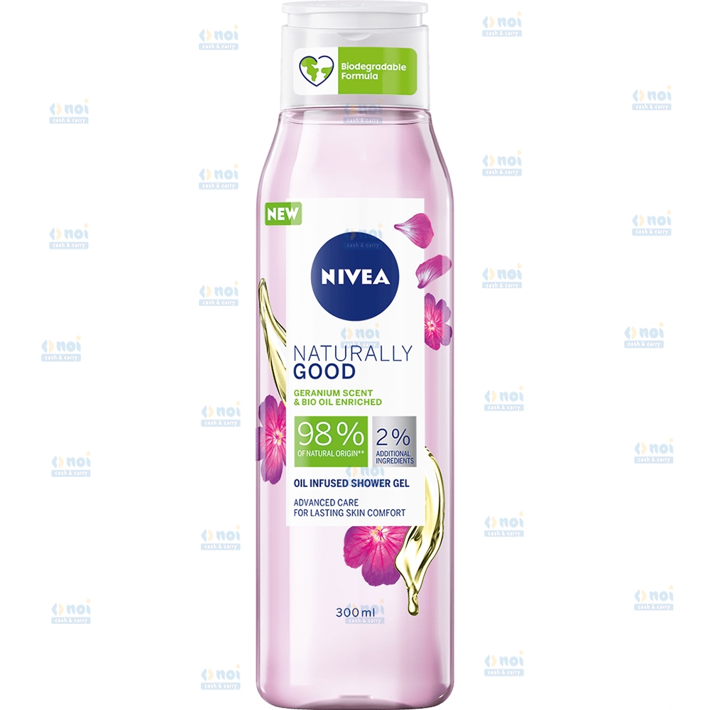 NIVEA NATURALLY GOOD GEL DE DUS 300ML GERANIUM&BIO OIL