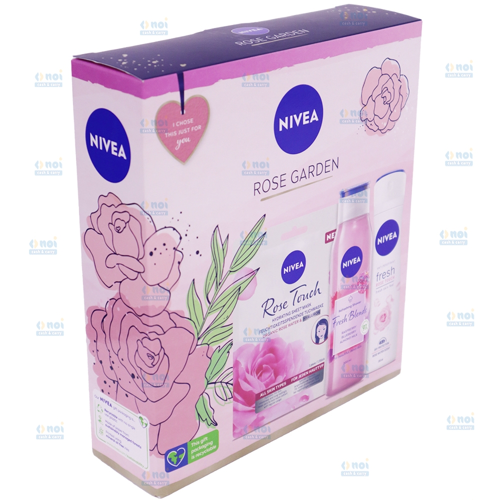 NIVEA ROSE GARDEN MASCA SERVETEL+GEL DE DUS 300+DEO SPRAY150 SET CADOU