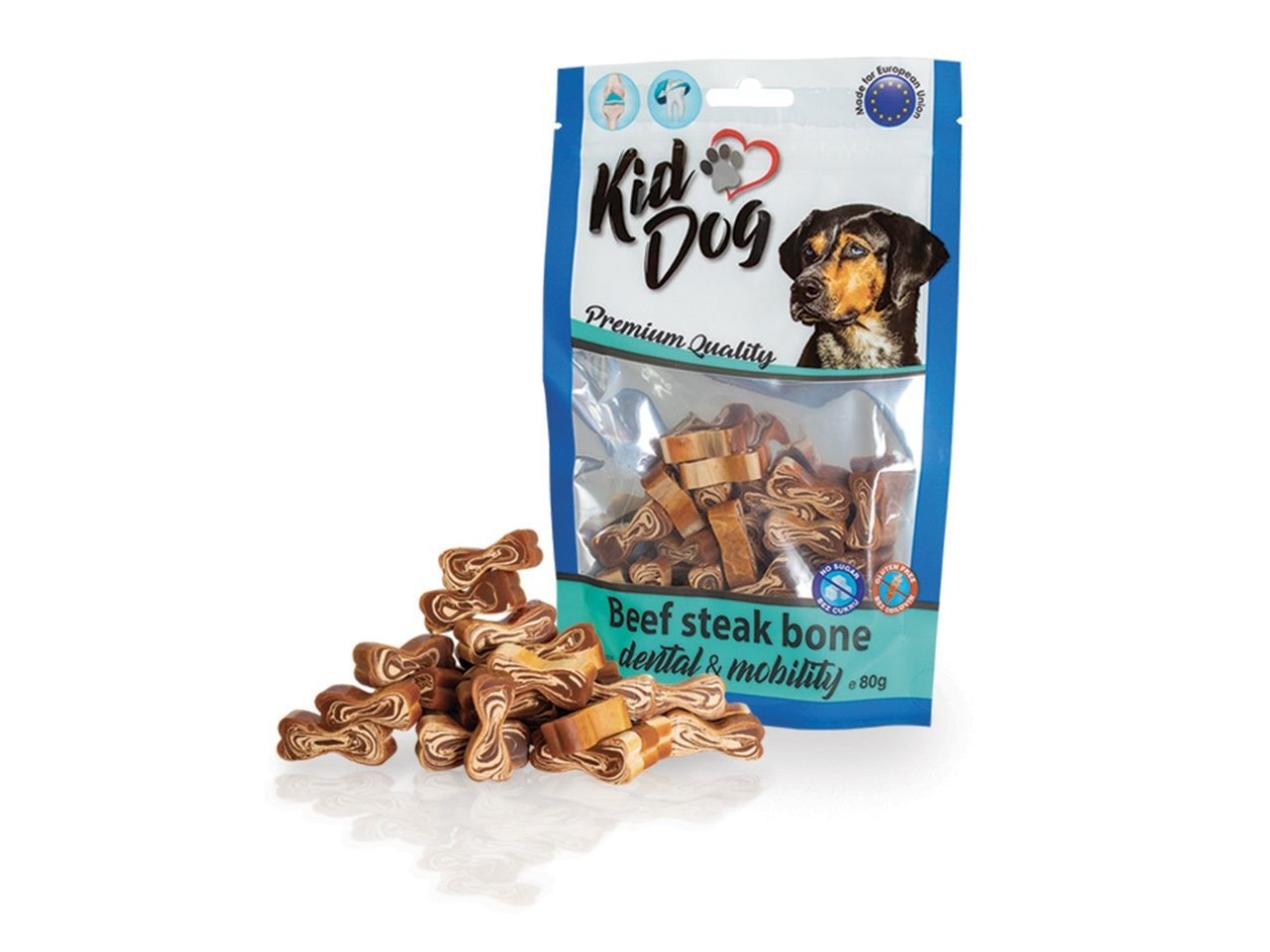 KidDog Recompense Pentru Caini, Oscioare Cu Vita, 80g, A04835