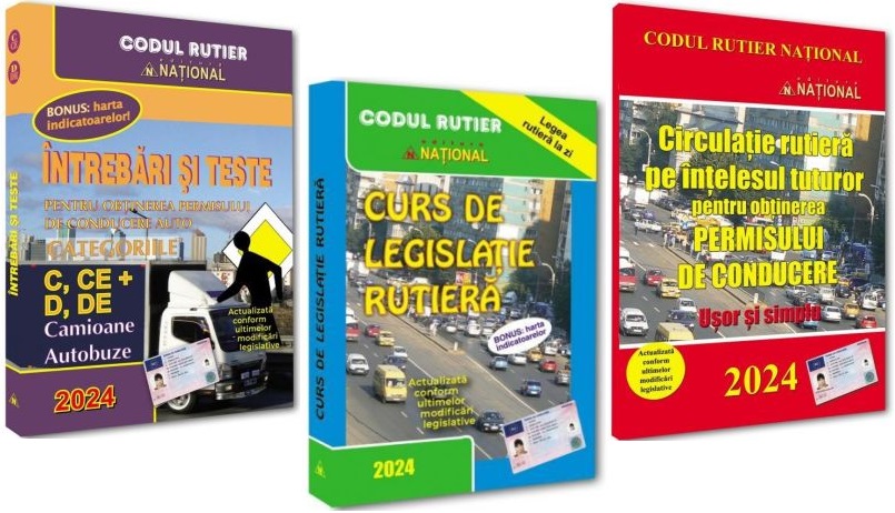 Pachet 2024. Intrebari teste si legislatie pentru obtinerea permisului de conducere auto. Categoriile C CE D DE