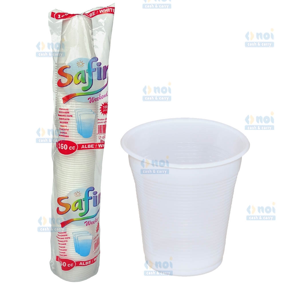 PAHAR PLASTIC ALB 160ML 100 BUC/SET