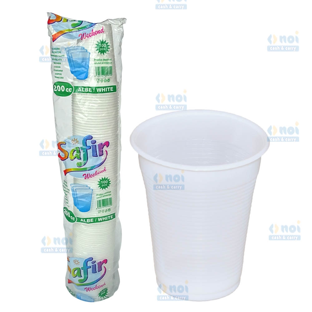 PAHAR PLASTIC ALB 200ML 100 BUC/SET
