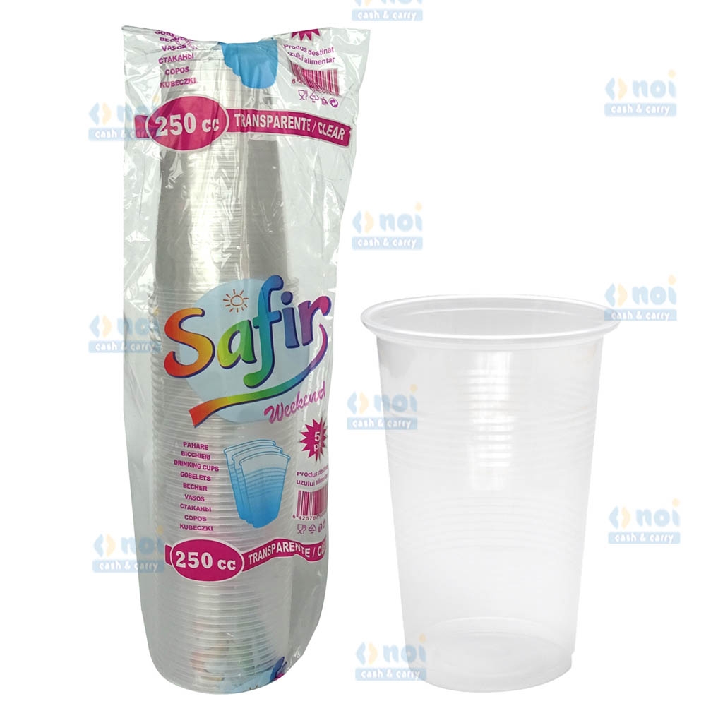 PAHAR PLASTIC TRANSPARENT 250ML 50 BUC/SET