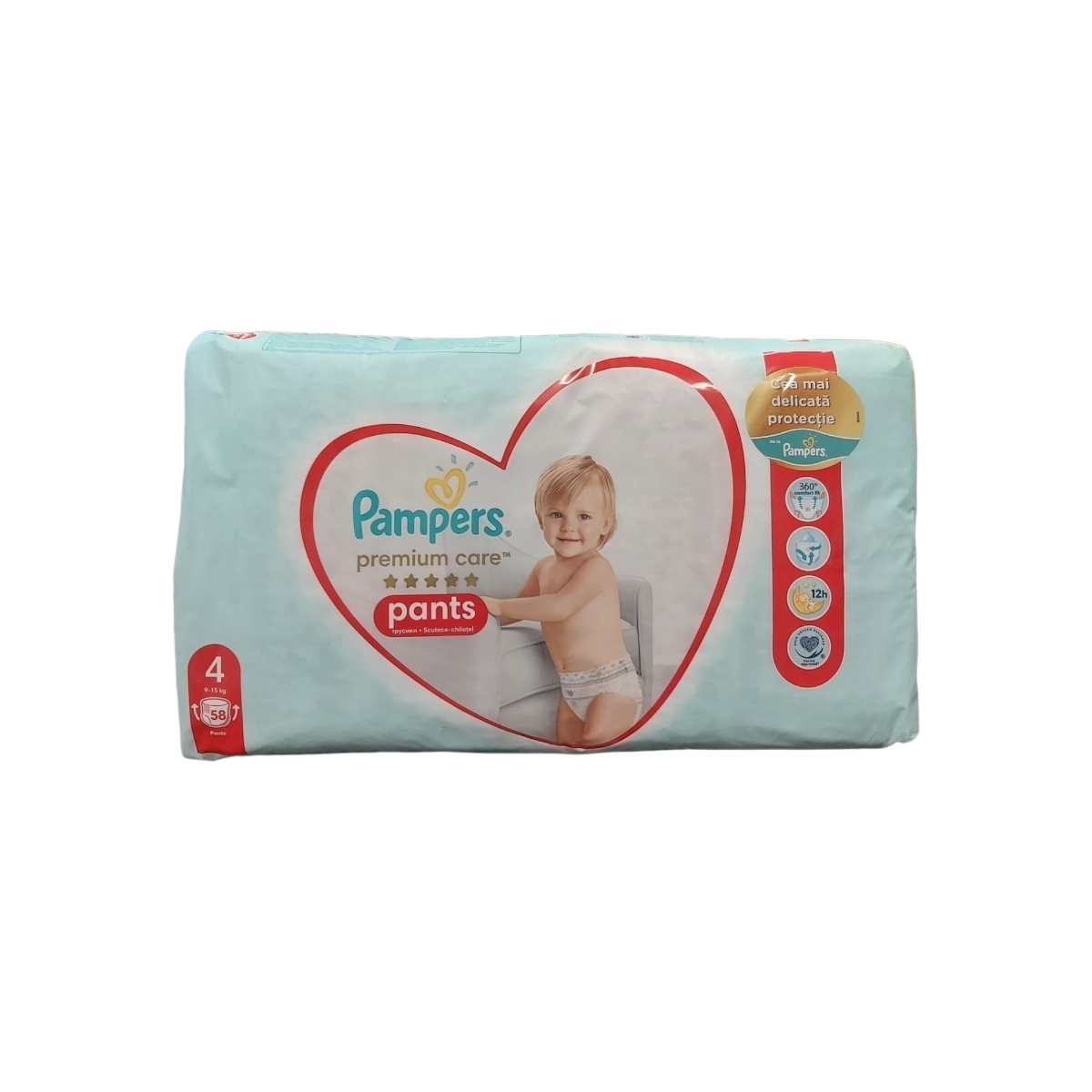PAMPERS PREMIUM CARE PANTS SCUTECE CHILOTEL BEBE NR4 9-15KG 58BUC