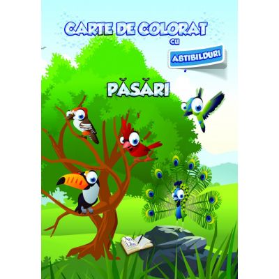 Carte de colorat cu abtibilduri. Pasari