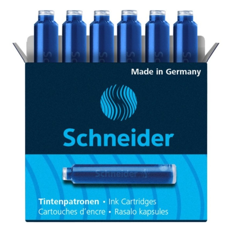 Patroane cerneala scurte (rezerve) Schneider 6603 2844, cerneala albastra, set 6 buc