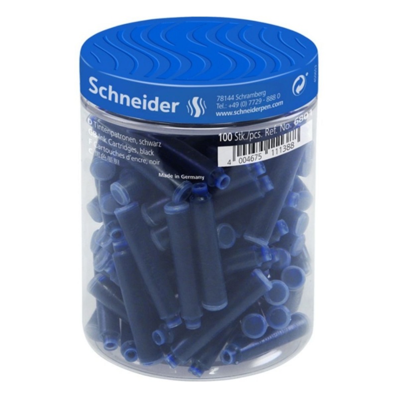 Patroane cerneala scurte (rezerve) Schneider 6803 2847, cerneala albastra, borcan 100 buc