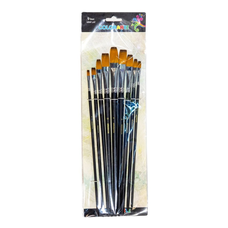 Pensula Colorarte DB19001, varf lat, set 9 bucati
