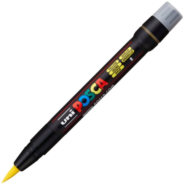 Marker pensula UNI Brush PCF-350 K galben Posca M424