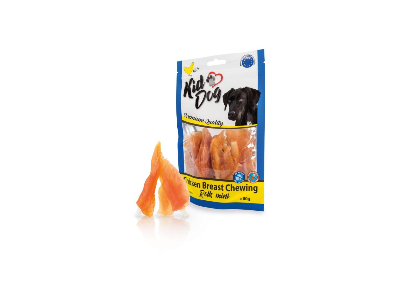 KidDog Recompense Pentru Caini, Mini Rulouri Invelite Cu Piept de Pui, 9 cm, 80 g, A04520