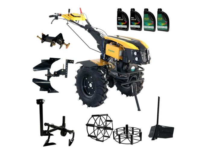 ProGARDEN Pachet Campo 1273 Alpine V2, Motocultor 12CP + PRS20-45 Prasitoare+Plug bilonat/rarita +PR2B-31 Plug reversibil+Adaptor + 2 Roti metalice 540x170 + 4 L Ulei