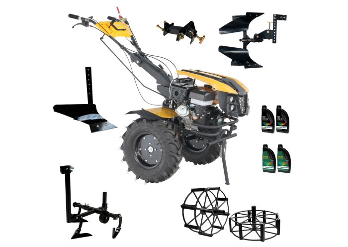 ProGARDEN Pachet Campo 1873 Alpine V2 Motocultor 18CP + Plug bilonat + Plug reversibil + Prasitoare + Adaptor + 2 roti metalice 540x170 + 4L Ulei