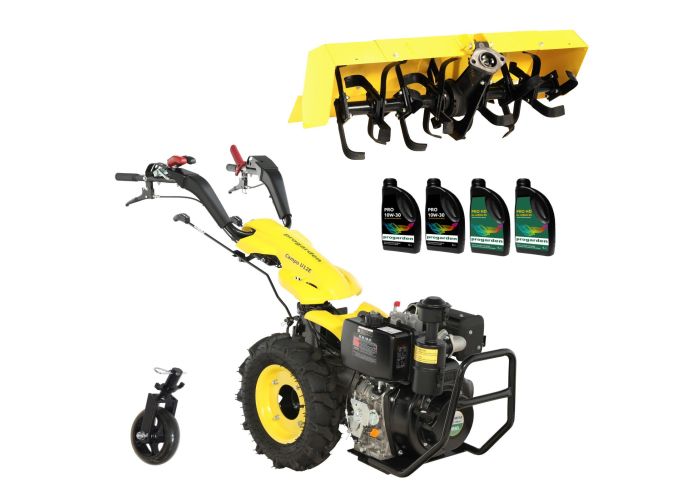 ProGARDEN Pachet Campo U12E Motocultor 12CP + FT90 Freza tractata 90cm + Roata sustinere + 4L Ulei