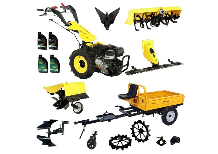ProGARDEN Pachet Campo U16E Motocultor 14CP + RM500C Remorca 500Kg + BC120M Bara cosire + 3xPlug + FT90 Freza tractata + 2xRoti metalice RM47 + 2xCuple + 4L Ulei