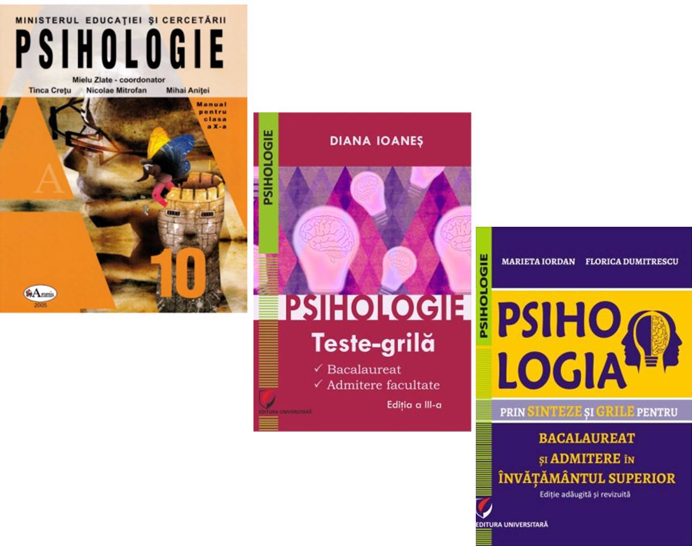 Pachet 3 carti Bacalaureat si admitere la Facultatea de Psihologie. Manual teste grila si sinteze - Mielu Zlate Florica Dumitrescu Diana Ioanes