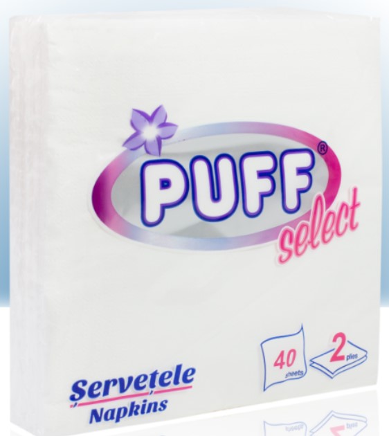 Servetele de masa albe 33x33 cm 40 buc, Puff Select