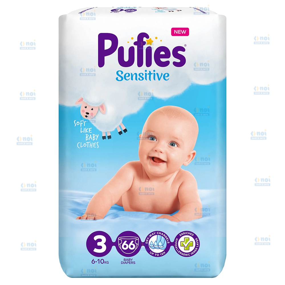 PUFIES SENSITIVE SCUTECE BEBE 3 MIDI 3-10KG (MAXI PACK) 66BUC