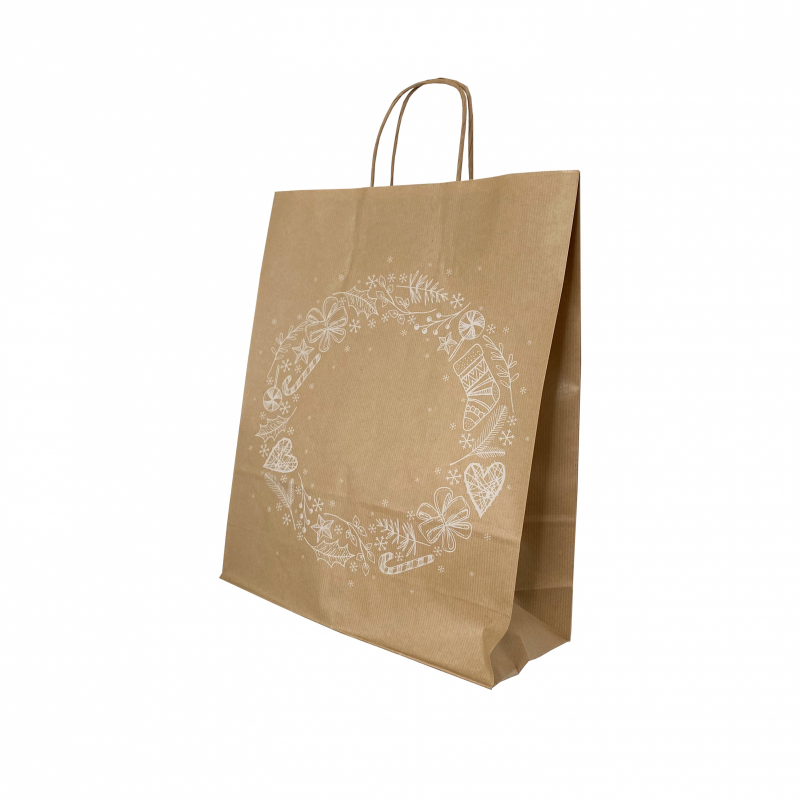 Punga cadou Craciun Colorarte 1070, A3, 32x41x12cm, 100g/mp, kraft, manere din hartie rasucita, motive de Craciun