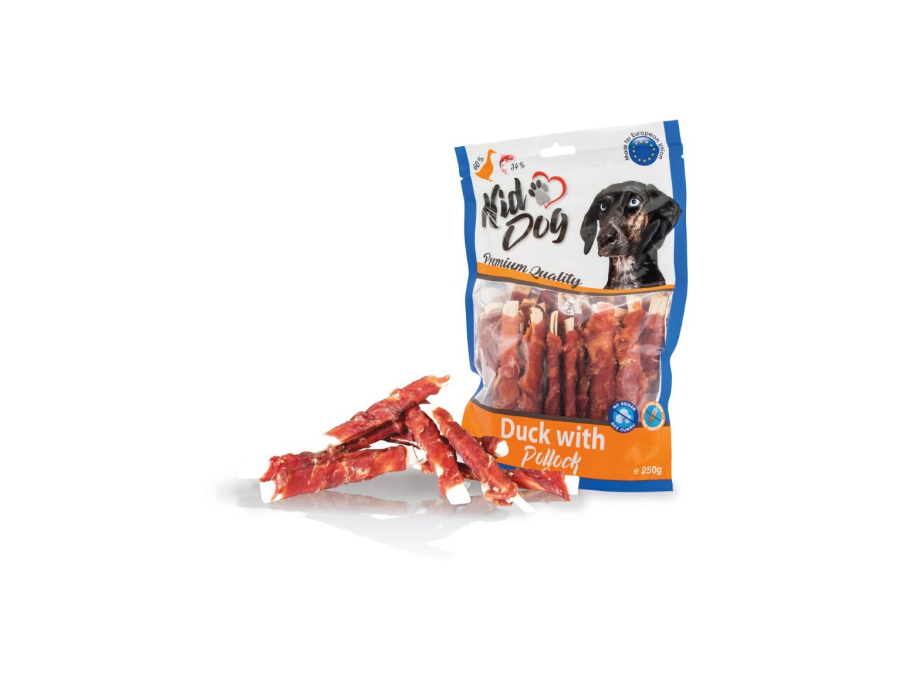 KidDog Recompense Pentru Caini, Felii De Cod Invelite Cu Rata, 250 g A04650