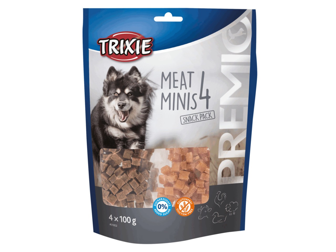 Trixie Recompense Pentru Caini, Premio Minis, Cuburi 4 Carnuri, Cu Pui/Rata/Vita/Miel, 4 x 100 g, 31852