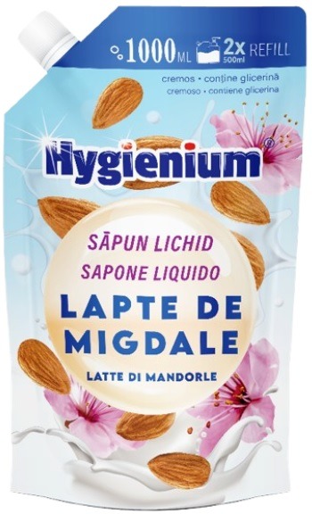 Sapun lichid refill cu lapte de migdale, 1000 ml, Hygienium