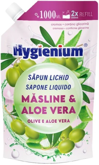 Sapun lichid refill cu masline si aloe vera, 1000 ml, Hygienium