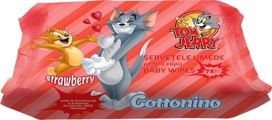 Cottonino Tom and Jerry Servetele umede pentru copii Strawberry, 72 buc