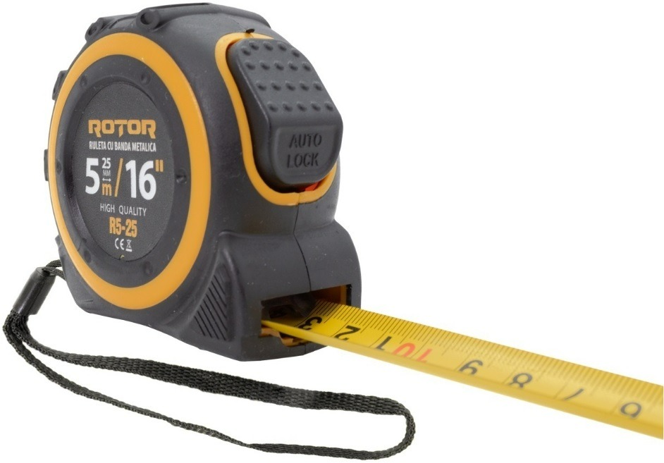 Ruleta 5m x 25mm ROTOR R5-25, Curea de mana, Auto-blocare