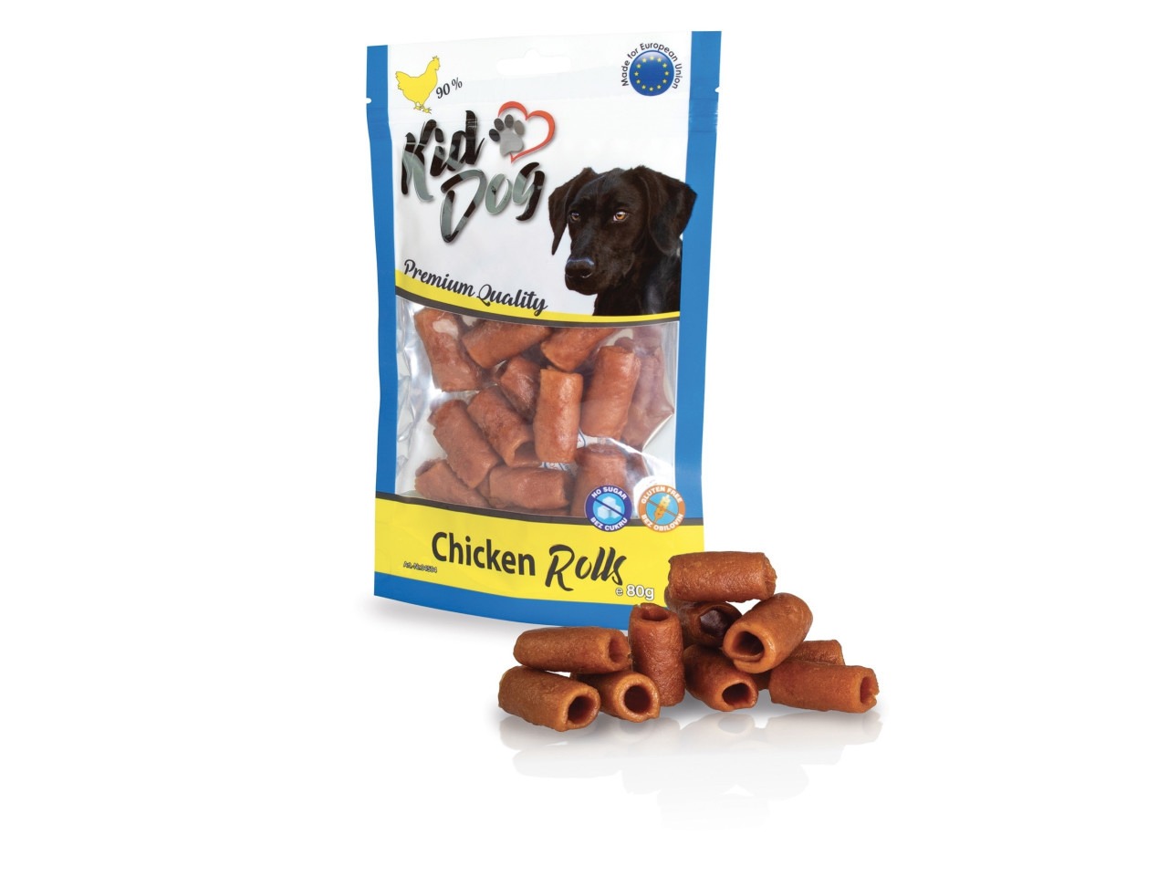 KidDog Recompense Pentru Caini, Rulouri De Pui, 80 g, A04504