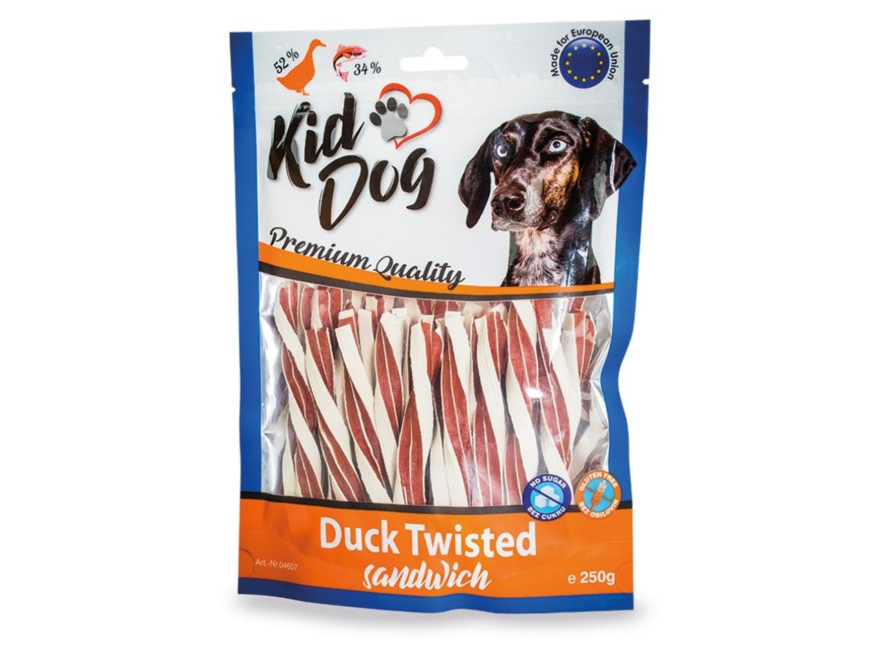 KidDog Recompense Pentru Caini, Sandwich De Rata Si Cod, Rasucit, 250 g, A04607