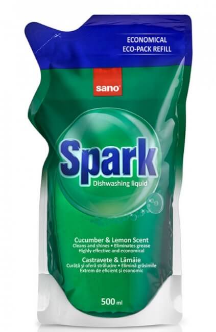 Detergent de vase rezerva 500 ml, Sano Spark Castravete