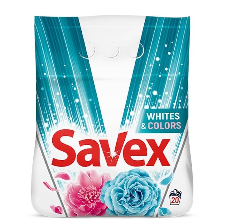 Savex Detergent pudra pentru haine/rufe, Whites&Colors, 20 spalari, 2 Kg