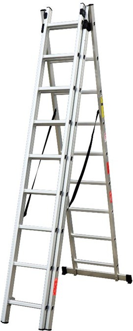 Scara combinata din aluminiu 3X9 trepte MESTERINO TOOLS MTJL207-3X9, 5.93 metri, greutate maxima 150 kg