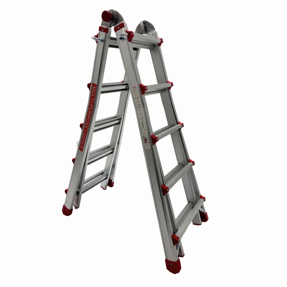 Scara multifunctionala din aluminiu cu balama MESTERINO TOOLS JL-405S-4X5, 5 metri, 4x5 trepte, greutate maxima 150 kg