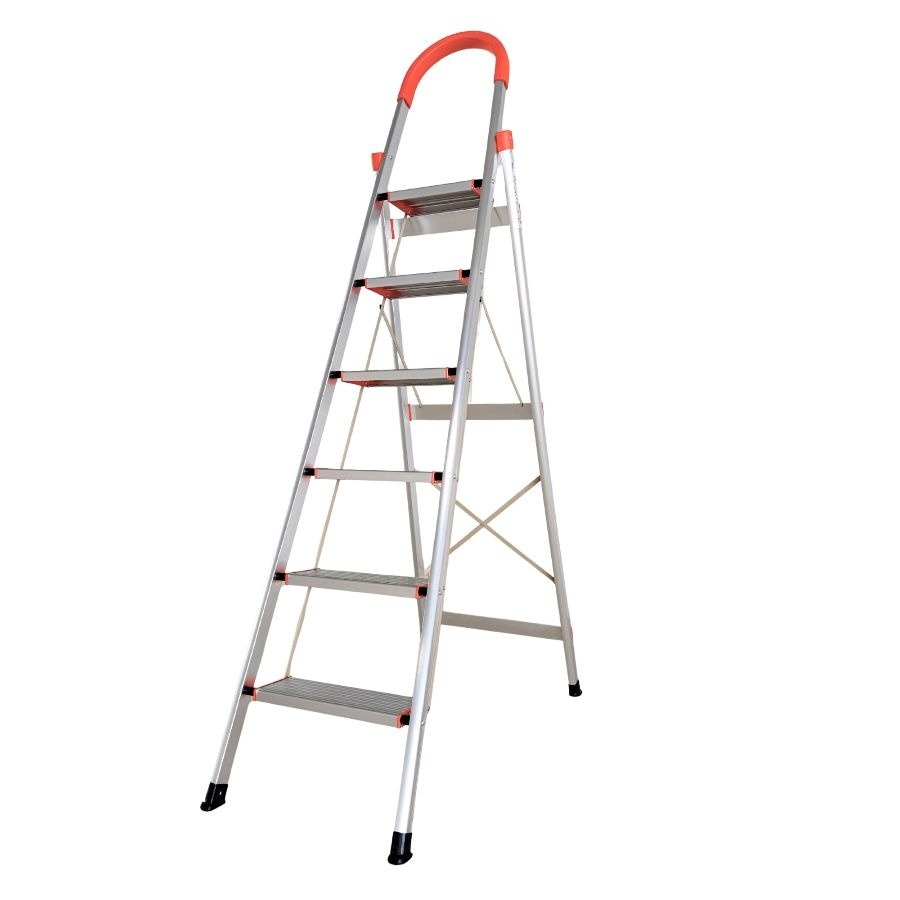 Scara pliabila din aluminiu tip D MESERINO TOOLS MTJL-301-6T, 6 trepte, 1.9 metri, greutate maxima suportata 150 kg