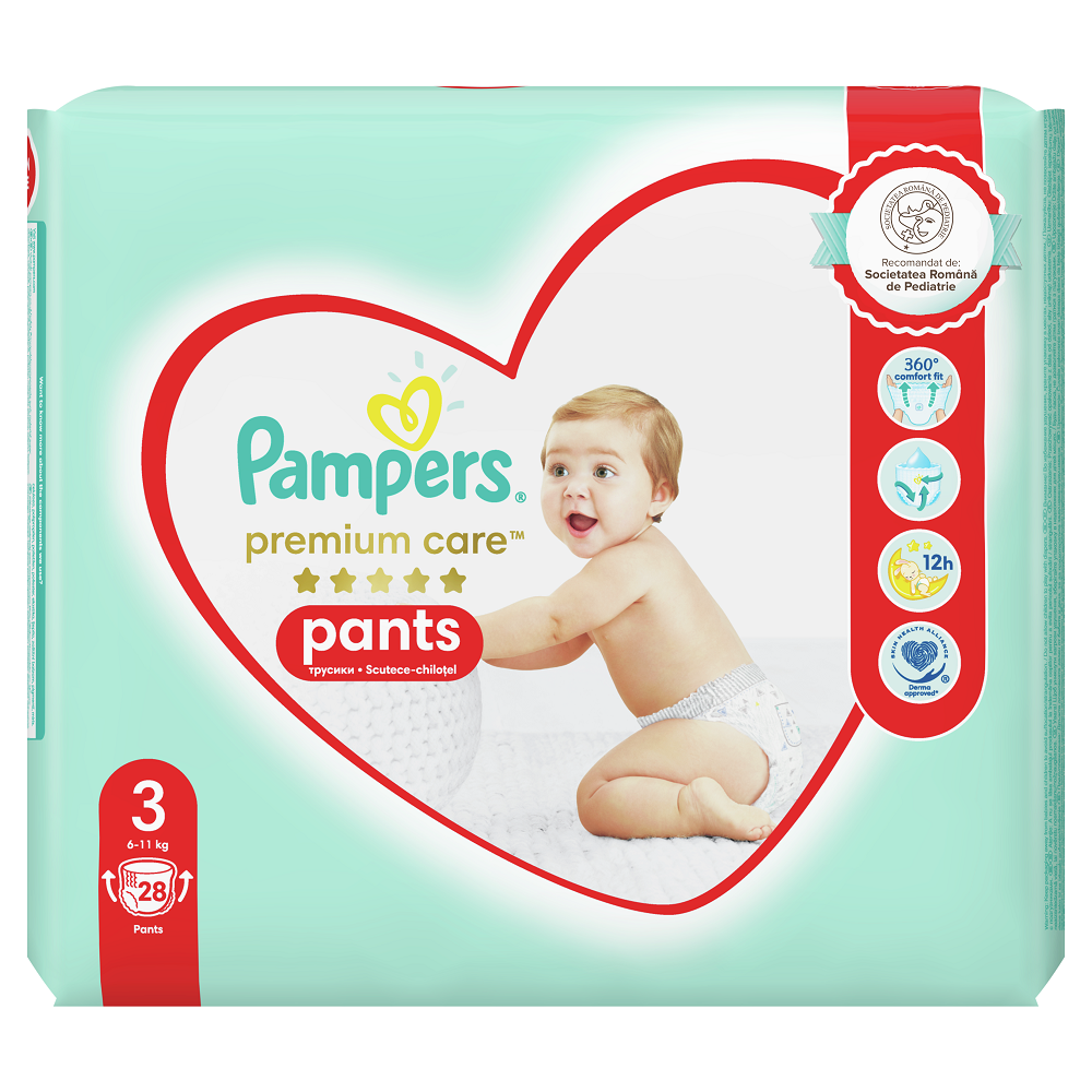 Scutece tip chilotel marimea 3 6-11 kg, 28 bucati, Pampers - Premium Care Pants