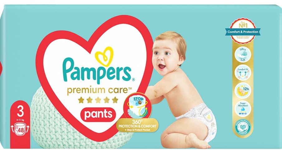 Scutece tip chilotel marimea 3 6-11 kg, 48 bucati, Pampers - Premium Care Pants