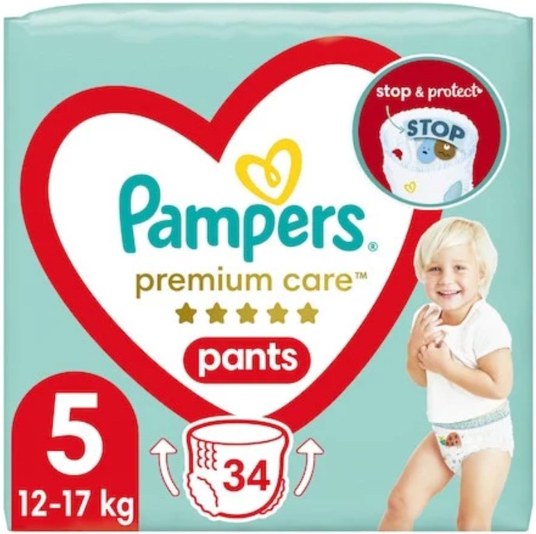 Scutece tip chilotel marimea 5 12-17 kg, 34 bucati, Pampers - Premium Care Pants