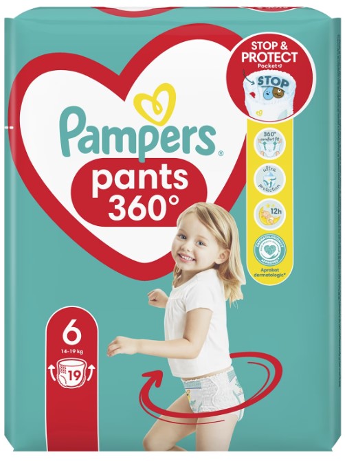 Scutece tip chilotel marimea 6 14-19 kg, 19 bucati, Pampers - Pants 360