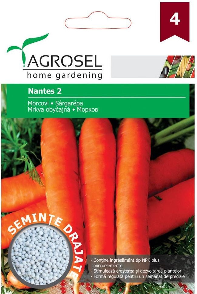 Seminte Morcovi Nantes 2, drajat, 500 seminte, Agrosel