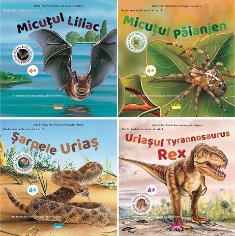 Seria Animale mari si mici. Uriasul Tiranosaurus Rex, Sarpele urias, Micutul paianjen, Micutul liliac - Nuria Roca