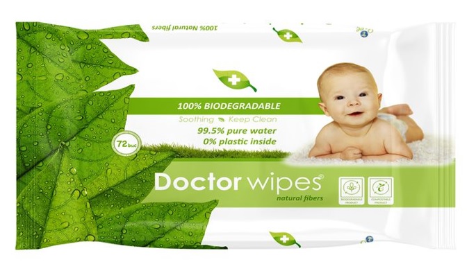 Servetele umede Natural biodegradabile, 72buc, Doctor Wipe\'s