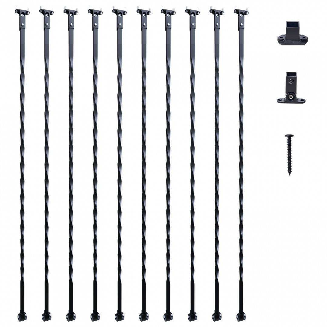 Set 10 stalpi balustrada, Vivatechnix 13 x 13 x 1122mm, Negru mat, accesorii prindere