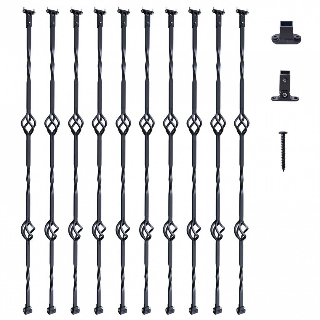 Set 10 stalpi balustrada, Vivatechnix 56 x 56 x 1122 mm, Negru mat, accesorii prindere