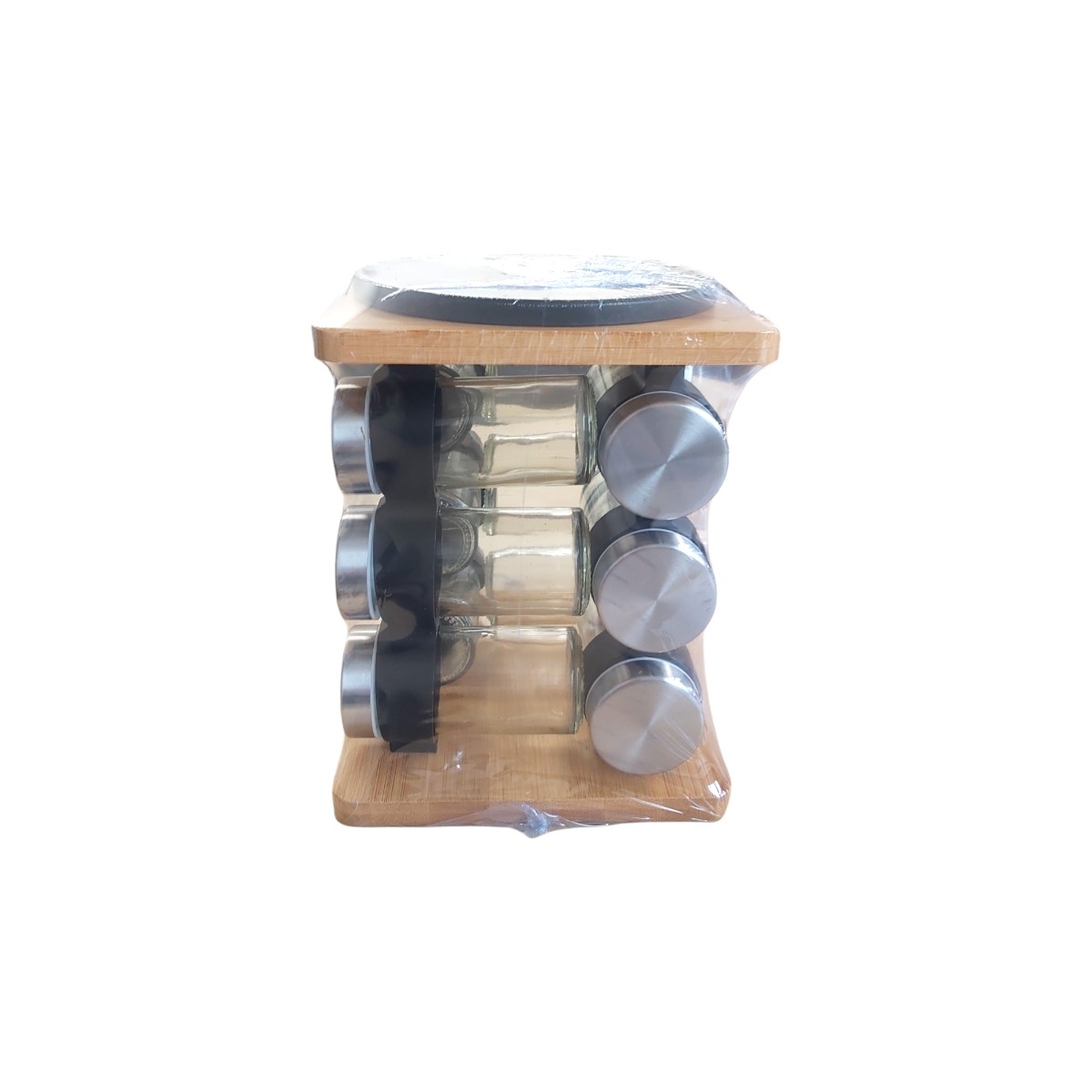 SET 12PCS RECIPIENTE CONDIMENTE PE SUPORT LEMN PATRAT 66-12S