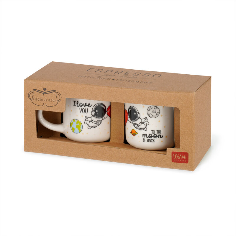 Set 2 cesti espresso Espresso for Two, Space, 50 ml, Portelan Alb, Legami