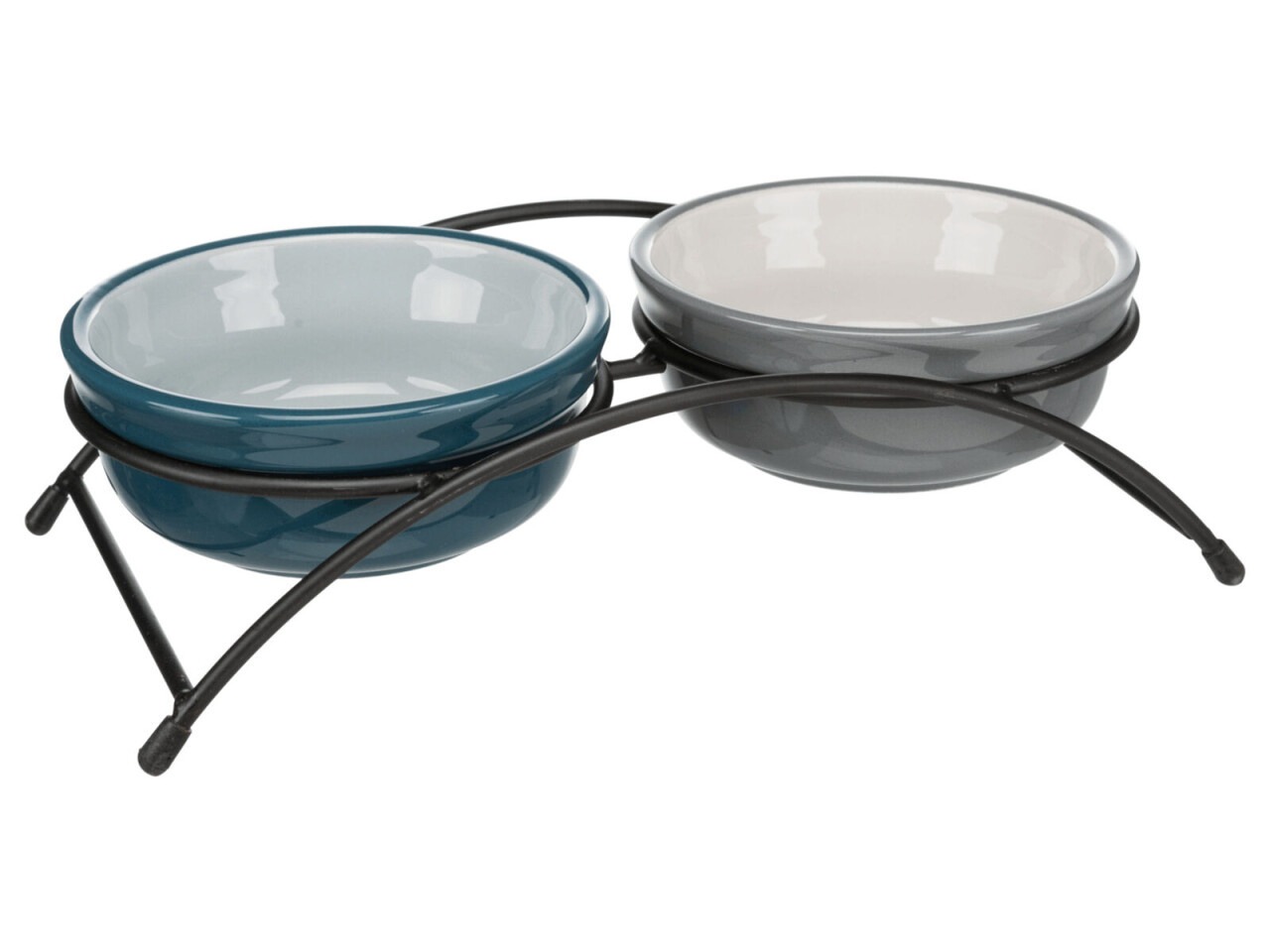 Trixie Set 2 Castroane Ceramice Cu Suport Metalic, 2x0.6 l/15 cm/32x9x16 cm, Petrol/Gri, 24536