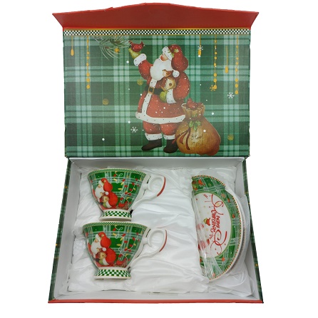 Set 2 cesti cu farfurioara ceramica in cutie model mos craciun, xmas, prosper
