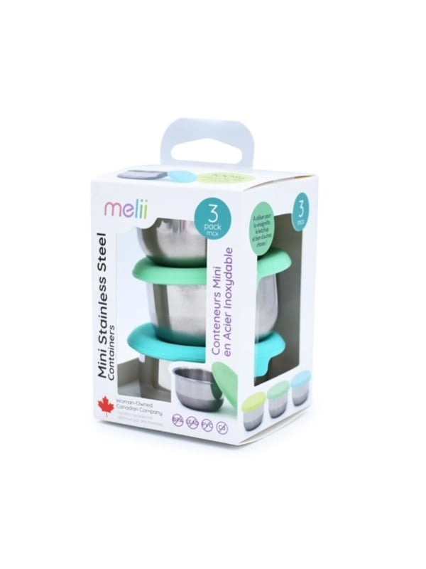 SET 3 RECIPIENTE MINI INOX CU CAPAC SILICON MELII BLEU MINT LIME