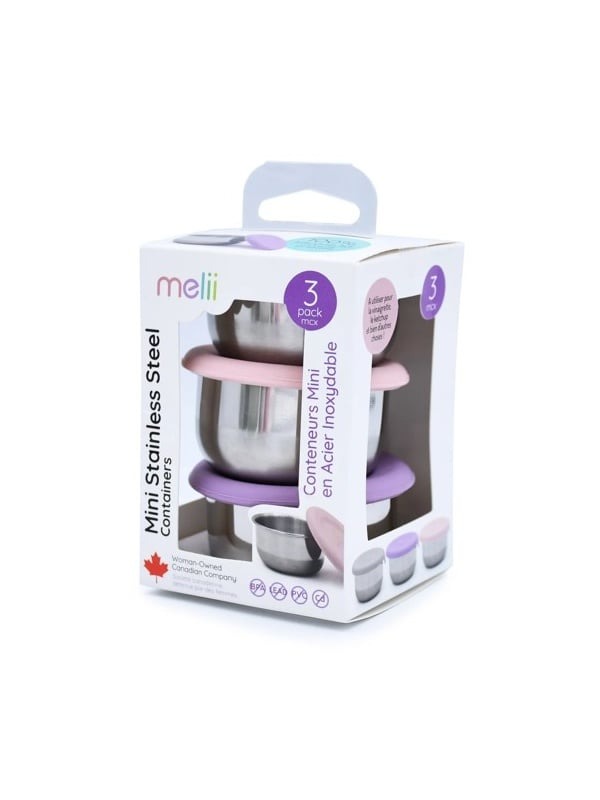 SET 3 RECIPIENTE MINI INOX CU CAPAC SILICON MELII ROZ MOV GRI